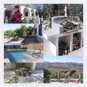 a collage of pictures of a house with a swimming pool at Cortijo Rural Buenavista Montefrio in Montefrío
