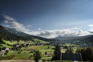 uma vista para um vale verde com montanhas ao fundo em Le Petit Nid - Chalet Corrençon em Corrençon-en-Vercors