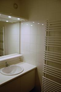 a bathroom with a sink and a mirror at Residentie Hof van Vlaanderen in Nieuwpoort