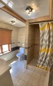 a bathroom with a shower and a toilet in it at 50m od Jeziora - Dom wakacyjny in Zawóz +12 photos