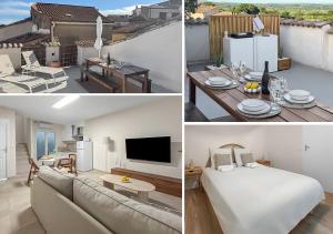 Televisyen dan/atau pusat hiburan di Maison 10 min de Béziers, 30 min de la mer et sa terrasse panoramique