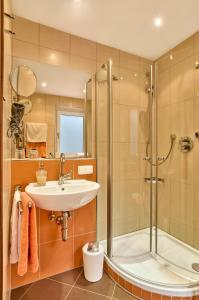 a bathroom with a sink and a shower at Haus Carola in Bodenmais