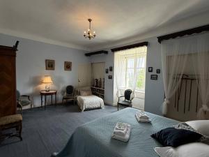 a bedroom with a bed with towels on it at Chateau d'Estrac in Hastingues +94 photos