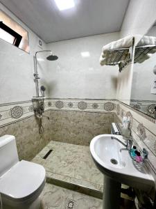 a bathroom with a toilet and a sink and a shower at RUDAKIY Hotel in Samarkand +47 photos