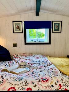 a large bed in a room with a window at Hillhead Hideaway in Saint Columb Major