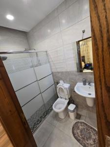 une salle de bains avec toilettes et lavabo dans l'établissement Le Jardin, à Madaba 7 autres photos