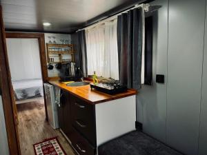 a small kitchen with a counter and a sink at SB GREEN GARDEN in Ortaca