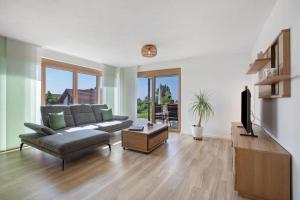 a living room with a couch and a tv at Ferienwohnung Alpenliebe in Höchenschwand