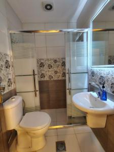 a bathroom with a toilet and a sink at Janna2Villa in Tall al Misţāḩ