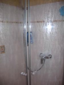a shower with a glass door with a shower at Ferienhaus Bernau13, Rechbergblick in Bernau im Schwarzwald +32 photos