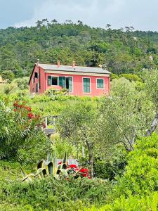 a red house on the side of a hill at Vista e Verde in Montaretto +3 photos