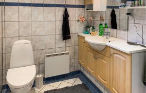 a bathroom with a toilet and a sink at Three Bedroom Cozy Home In Ebeltoft in Ebeltoft