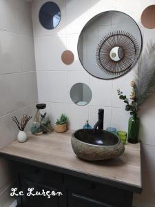 a bathroom with a sink and a mirror on a counter at Holiday home le Lurçon et la Lurcette in Libin