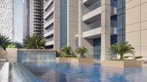 an artist rendering of the exterior of a building with a swimming pool at Modern Studio In Jlt Cluster L Top Facilities in Dubai