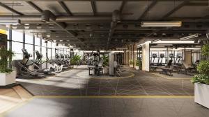 a gym with treadmills and elliptical machines at Modern Studio In Jlt Cluster L Top Facilities in Dubai
