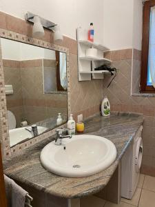 a bathroom with a sink and a mirror at Budoni -San Pietro in Tamarispa