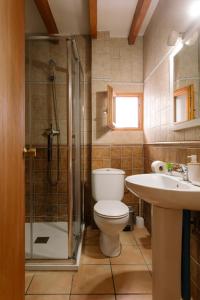 a bathroom with a toilet and a shower and a sink at Castelar Suite, Villajoyosa Old Town, Balcony and Terrace, Seaview in Villajoyosa