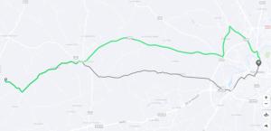 a map with a green line on it at Chambre à la campagne - salle d'eau individuelle in Saint-Aubin-le-Cloud