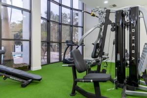 a gym with green carpet and a tread machine at The Fold Hotels Orlando in Orlando