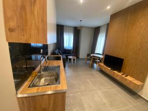 Kuchyň nebo kuchyňský kout v ubytování Apartamente Antoni Shengjin