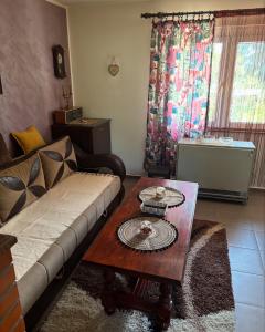 a living room with a couch and a coffee table at Kuća na obali Save in Obrenovac