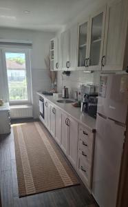 a kitchen with a white refrigerator and a sink at Apartman Nani in Bihać