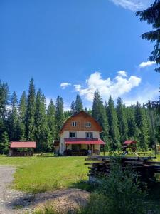 ein großes Gebäude mitten auf einem Feld in der Unterkunft Cabana Elena in Izlaz