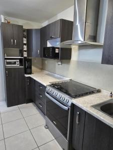 a kitchen with a stove top oven next to a sink at Pozos Comfort House in San Luis Potosí +17 photos