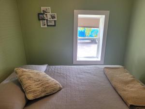 a bed with two pillows on it in a bedroom at The Turk Lake House - Lakefront With Toys & Ac! in Greenville