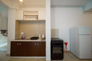 een keuken met een fornuis en een koelkast bij SeaZen Studio in Mamaia Nord – Năvodari