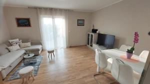 a living room with a couch and a tv at Apartment Tina in Hreljin