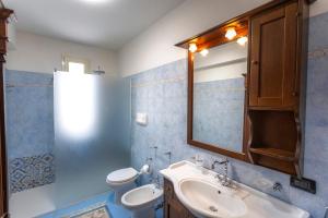 a bathroom with a sink and a toilet and a mirror at Green Tulip - Beauty Apartment with Garden in Uggiano la Chiesa