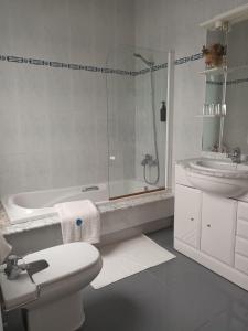 a bathroom with a shower and a toilet and a sink at Apartamento Brañas Home1 in Cambados +26 photos