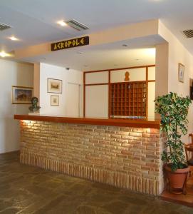 a brick bar in a building with a plant at Acropole Delphi City Hotel in Delphi