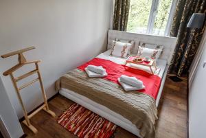 mała sypialnia z łóżkiem i oknem w obiekcie Apartament Tosia Zakopane w Zakopanem