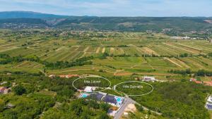 una vista aerea di un campo con vigneti di Villa Lauret with Hot-Tub, Sauna, Heated Pool, 3 En Suite Bedrooms a Grubine