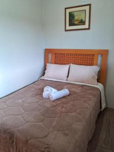 a bed with two white pillows on top of it at Pousada Siriemas in Cambara do Sul