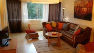 Nasta Apartment في Nastola: غرفة معيشة مع أريكة وطاولة