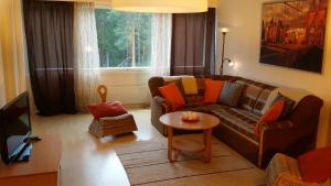 a living room with a couch and a table at Nasta Apartment in Nastola