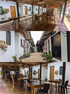 a collage of photos with tables and benches at PalomaVilla Resort Non Air-Condition Rooms in Bolod