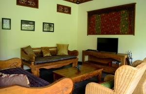 a living room with a couch and a tv at Villa Mangga in Ubud