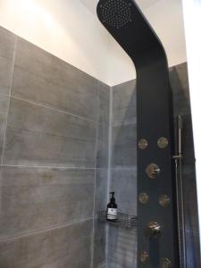 リル・シュル・ラ・ソルギュにあるNo Stress Luberonのバスルーム(黒いシャワーヘッド付きのシャワー付)が備わります。