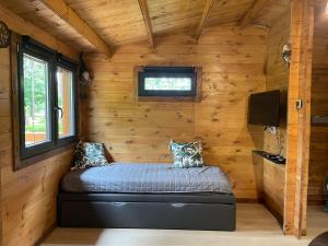 TV a/nebo společenská místnost v ubytování Chalet dans les bois