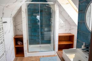 a bathroom with a shower and a sink at Noclegi Olszówka in Bukowina Tatrzańska