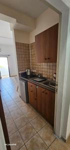 una cocina con fregadero y estufa horno superior en Pergamonto Apartments, en Ayia Napa