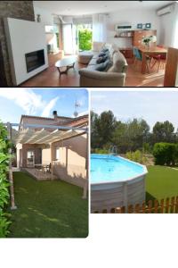 a collage of pictures of a house and a pool at Casa Santa Creu - Private family villa in nature in Piera