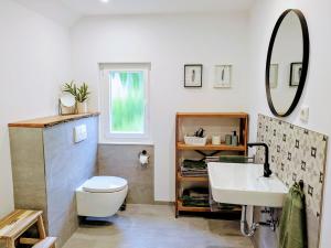 Ένα μπάνιο στο Familienfreundliches Ferienhaus auf Hof mit Schafen +17 φωτογραφίες