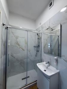 ein Badezimmer mit Dusche und Waschbecken in der Unterkunft Tiburtina Hotel Holiday in Rom