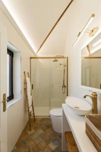 a bathroom with a shower and a toilet and a sink at Belo Douro - Private Pool - Douro Valley - by RowdHouses in Paços de Gaiolo
