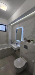 a bathroom with a sink and a toilet and a tub at Vera Home 3 in Râmnicu Vâlcea